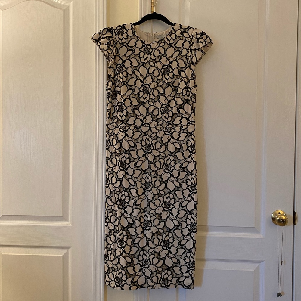 H&M Cream & Black Lace Floral Sheath Dress size 10